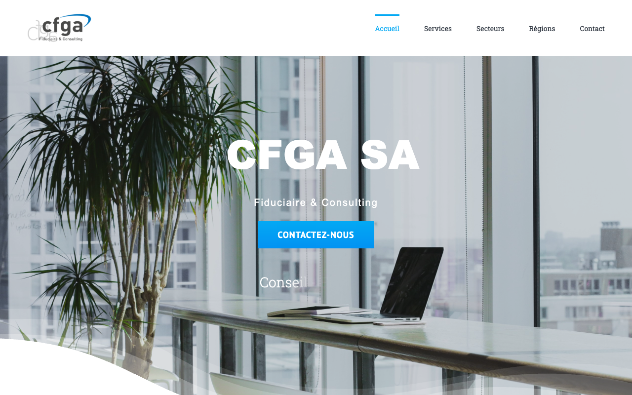 Site web CFGA SA — fiduciaire, page d'accueil