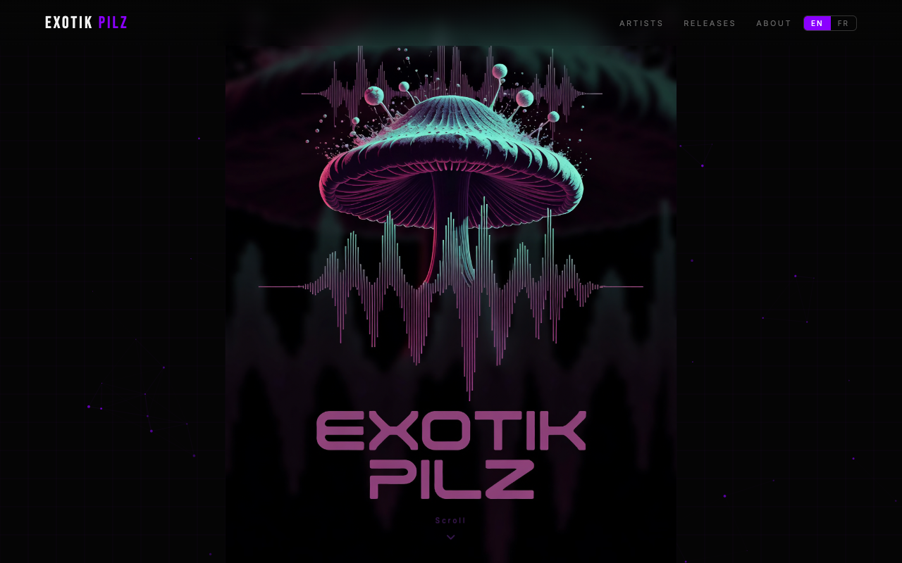 Site web Exotik Pilz — label de musique indépendant, page d'accueil