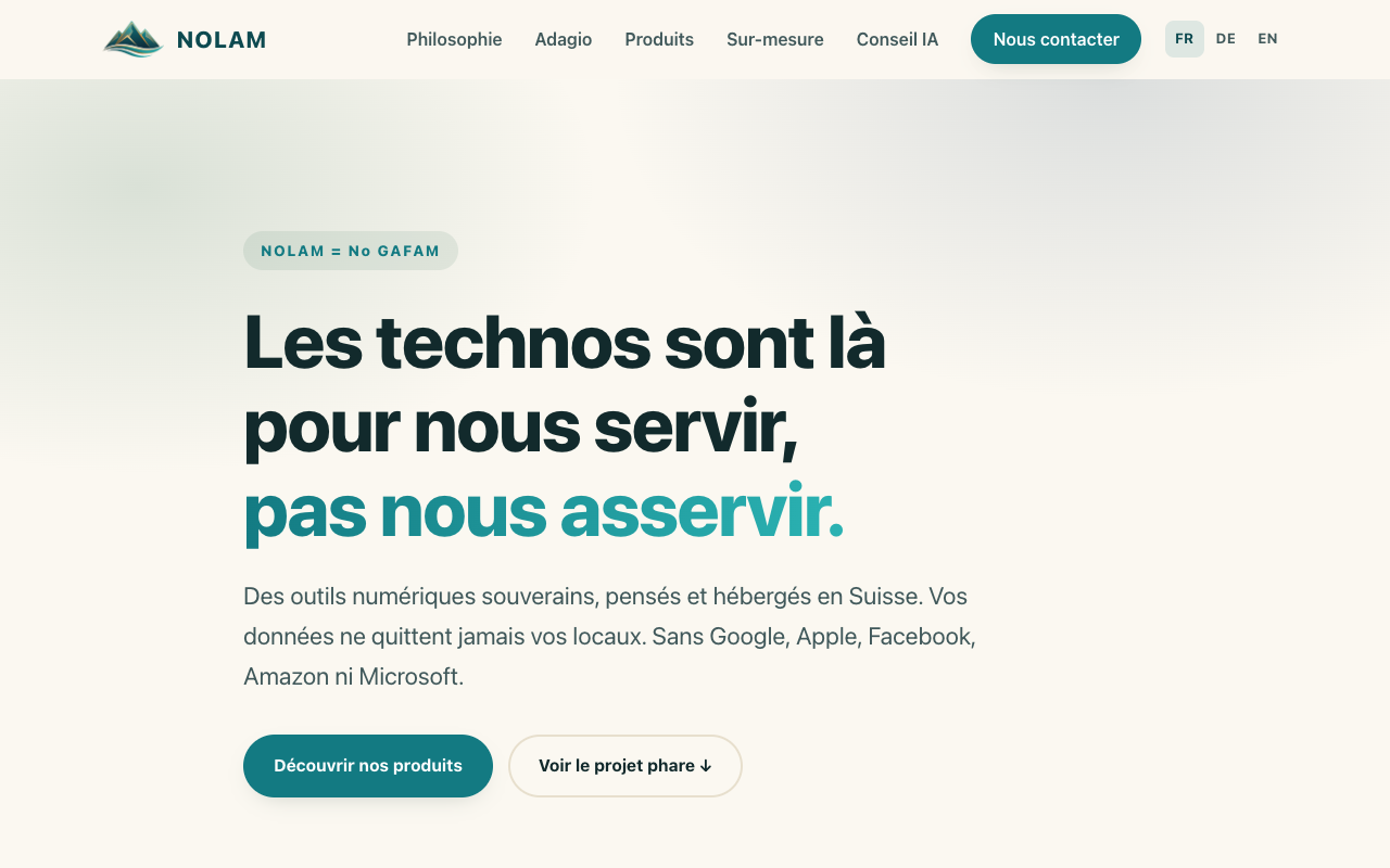 Site web NOLAM — outils numériques souverains, page d'accueil